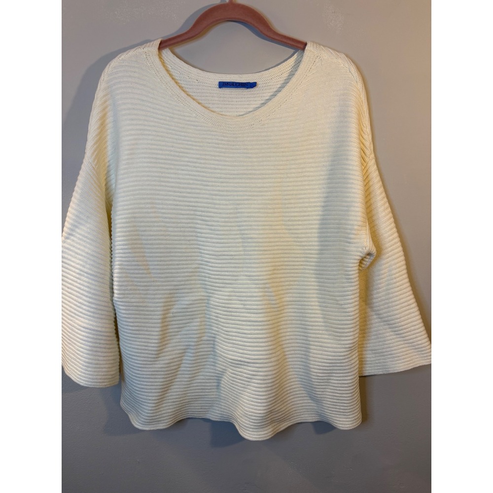 J McLaughlin Ivory Ribbed Bell Sleeve Sweater L Cotton Blend